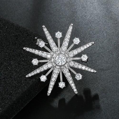 WEIMANJINGDIAN 2021 New Arrival High Quality Cubic Zirconia Starburst Brooch Pins for Women Fashion Dress Jewelry Accessories