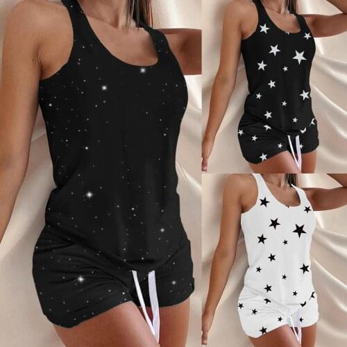 Women Short Sets Camisole Sleep Wear Heart Printing Sleeveless Set Summer Pyjamas Casual Vest Shorts Two-piece Suit Home Clothes