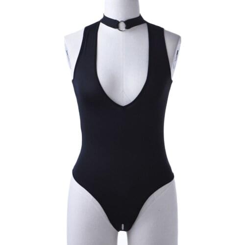 Deep V-neck Halter Open Crotch Exotic Lingerie Women Sleeveless High Cut Skumizu Fantasy Erotic Bodysuit Hot Sexy Alluring Wear