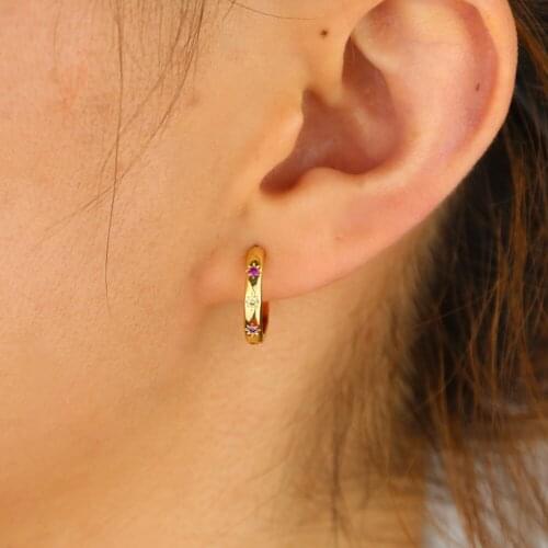 Gold filled half round earring carve bling delicate star with rainbow round CZ earring for women girl shiny colorful earrings