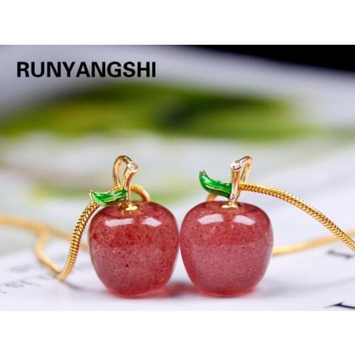 1PC Natural stone crystal pendant Strawberry quartz apple Necklace Christmas gift decorative crystal quartz gem stone