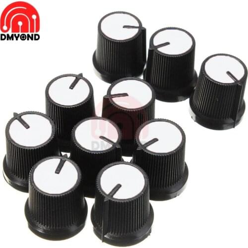 20pcs Knob For Rotary Taper Potentiometer Hole Volume Control Controller CAPS For WH148 0.6cm 6mm Black White Face Plastic