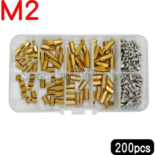 200Pcs/set M2 Male Female Brass Hex Column Standoff Support Spacer Thread Spacer Pillar Screw Nut For PCB Board