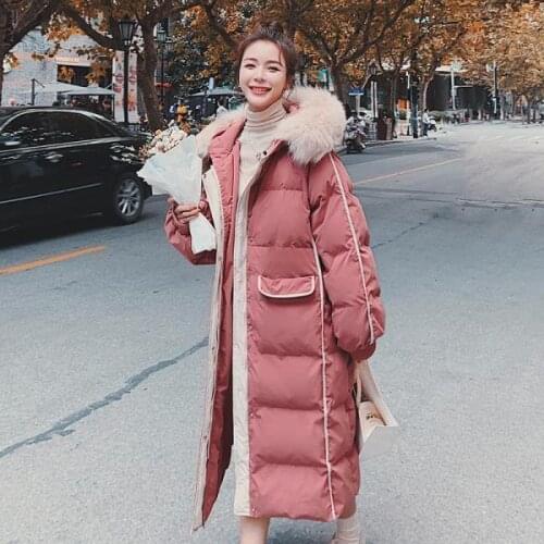2021 Winter Women Fashion Hooded Cotton Down Overcoats Female Long Loose Thick Parkas Ladies Warm Big Fur Collar Jackets Y627