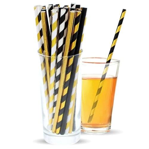 25 PCS/Bag Foil Gold Drinking Paper Straws Birthday Party Wedding Decorative Supplies Home Supplies Biodegradable Decorations