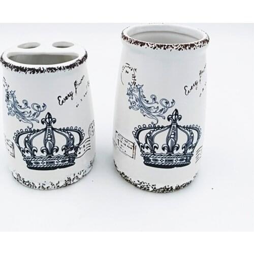 4pcs Countertop Bathroom Accessories Set Soap Dish Bottle Cup Toothrush Holder A