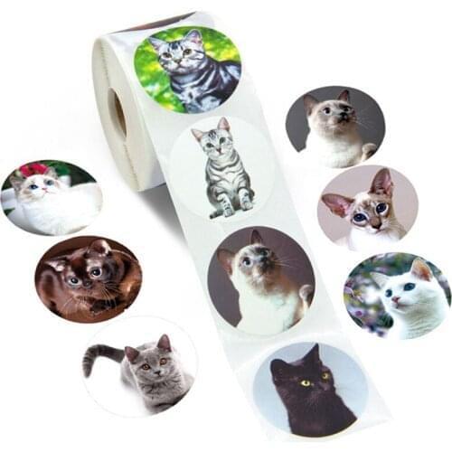 500pcs/roll Stationery Stickers Cute Cat Sticky Paper Animal Diary Sticker For Decoration Scrapbooking of Reward of Kids Sticker