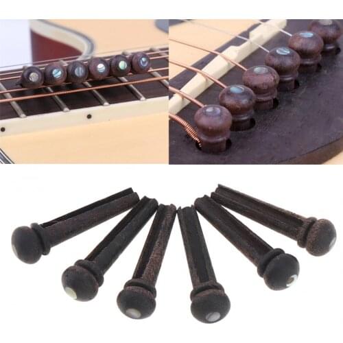 6pcs Rose Wood Bridge Pins with Pearl Shell Head Strings Nail Pegs Set for Folk Acoustic Guitar Gift