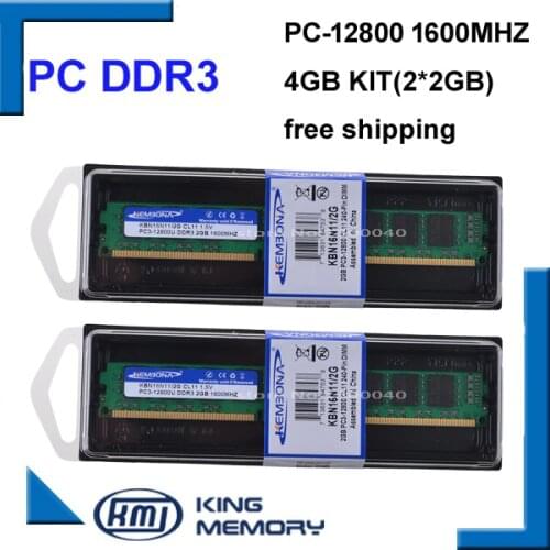KEMBONA shipping free DDR3 4GB 1600mhz (Kit of 2,2X 2GB DDR3 for Dual Channel) PC3-12800 8bits for all motherboard
