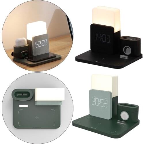 3 in 1 Fast Charging Station Wireless Charging Dock Qi Wireless Charger Pad Digital Alarm Clock Fit for Watch