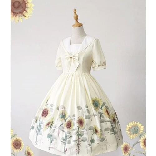 Lolita one piece dress Sunflower short sleeve Empire Bow Lolita Dress