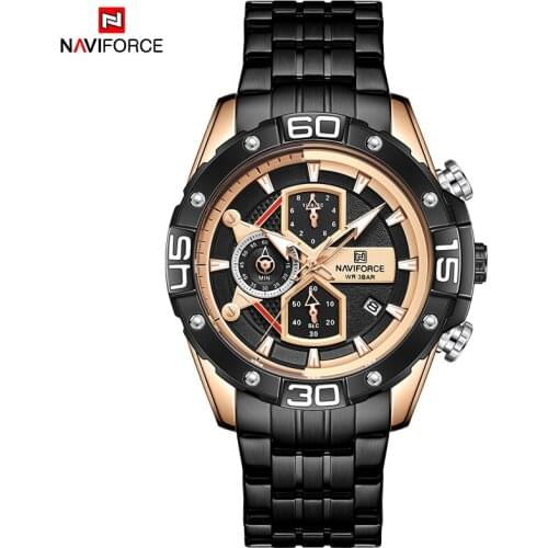 NAVIFORCE Fashion Rose Gold Black Men Watch luxury Leather Quartz Man Watches Military Sport Waterproof Male Clock Relogio Mascu
