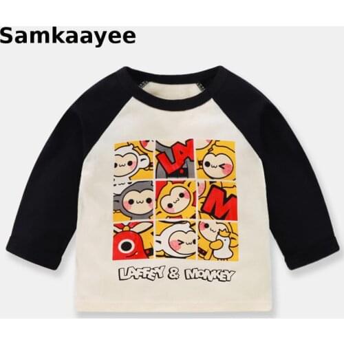 2-9y Kids T-Shirt Spring Autumn Baby Girls Boys Tees Long Sleeve Tops Children Cartoon Monkey Clothing Cotton O-Neck Clothes Y9