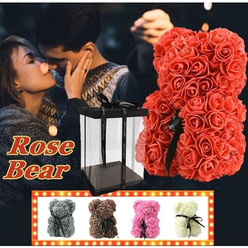 DIY Small Teddy Rose Bear with Box LED Light Artificial PE Flower Bear Rose Christmas Home Decor Valentines Day for Girlfriend