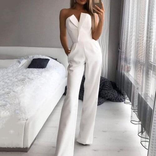 Long Rompers Women Jumpsuit Elegant Strapless Summer Sleeveless Wide Leg Club Party Outfits Lady Plus Size 3XL White Overalls
