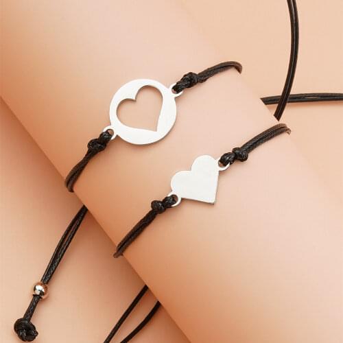 European And American Simple Creative Personality Couple Love Hollow Bracelet Adjustable Rope Charm Bracelet