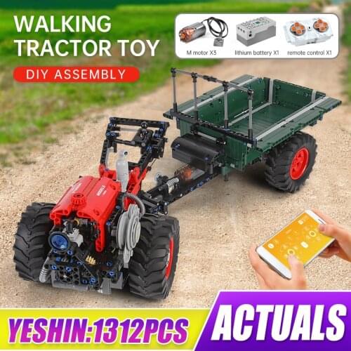 MOULD KING High-Tech RC Truck the Tractor with Trailer Model Building Blocks Farm Motor Vehicle Bricks Toys Collection Gift