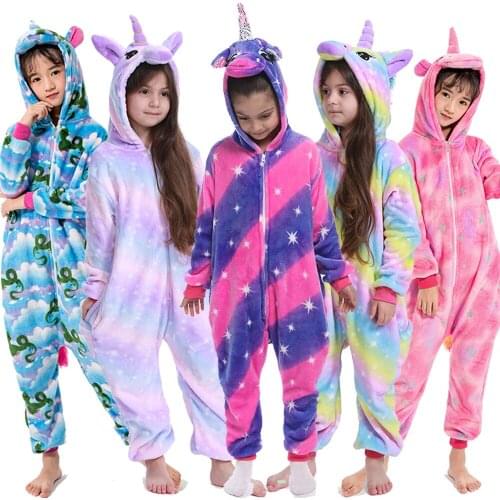 Kigurumi suits for Children Unicorn Pajama Kids Animal Panda Pajamas Winter Flannel Licorne Sleepwear Boy Girl Pyjamas
