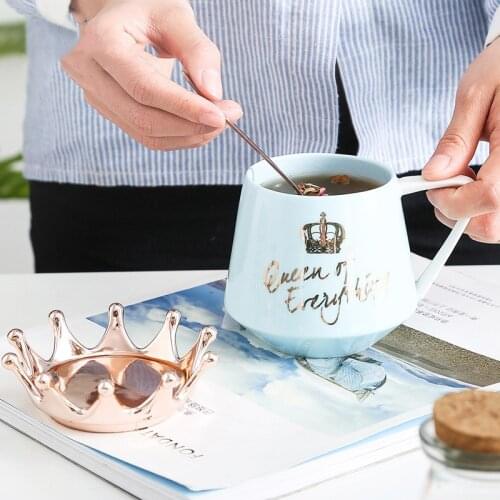 Mugs Coffee Cups With Crown Lid Ceramic Coffee Milk Cup With Spoon Kitchen Accessories Drinkware Mugs For Home Kitchen