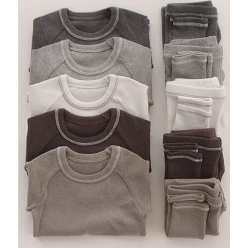 Children Clothing Sets Toddler Casual Solid Cotton Boys Girls Sleepwear Suit Fashion Home Sets Baby Tops Pants 2pcs Kids Pajamas