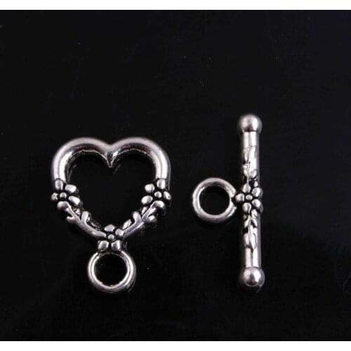 Kwoi Vita Vintage Ancient Fashion 14x18mm 100sets/lot Heart Shape Toggle Clasps for Kids Chunky Necklace Jewelry