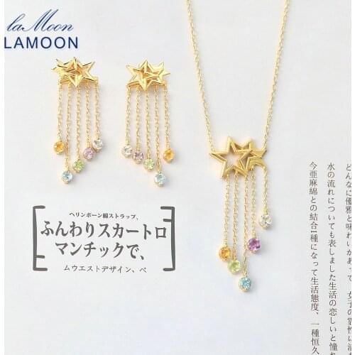 LAMOON Star Tassel Shooting Star 925 Sterling Silver Jewelry Set For Women Natural Topaz Citrine 14K Gold Plated Jewelry V064