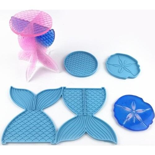 Mer-maid Tail Flower Coaster Tray Mold for Epoxy Resin Crafts Jewelry Making