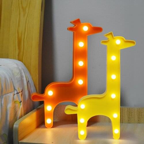 Novelty Animal Wall Lamps Yellow Giraffe LED Night Light For Kids Rooms Battery Power Night Table Plastic Lamp Party Light