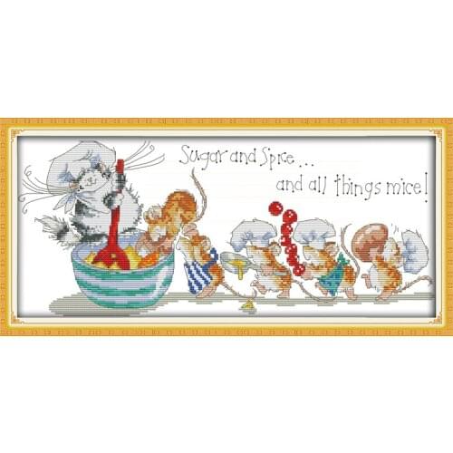 Mice saucing food cross stitch kit cartoon 14ct 11ct count print canvas stitching embroidery DIY handmade needlework