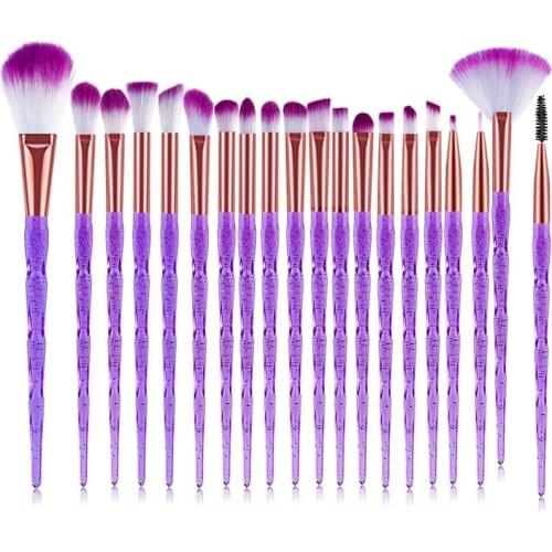 20Pcs Purple Crystal Diamond Makeup Brushes Set Powder Foundation Blush Blending Eye Shadow Lip Cosmetic Beauty Pincel Maquiagem