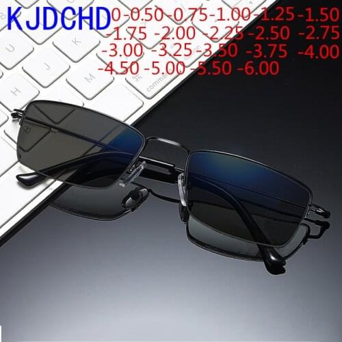 2021 New Titanium Alloy Photochromic Gray Womens Mens Myopia Glasses Student Optical Glasses 0 -0.5 -0.75 -1.0 to -6