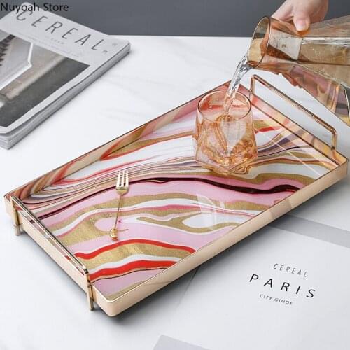 Light Luxury Glass Tray Teacup Tray Household Creative Phnom Penh Storage Tray Rectangular Storage Tray Living Room Decoration