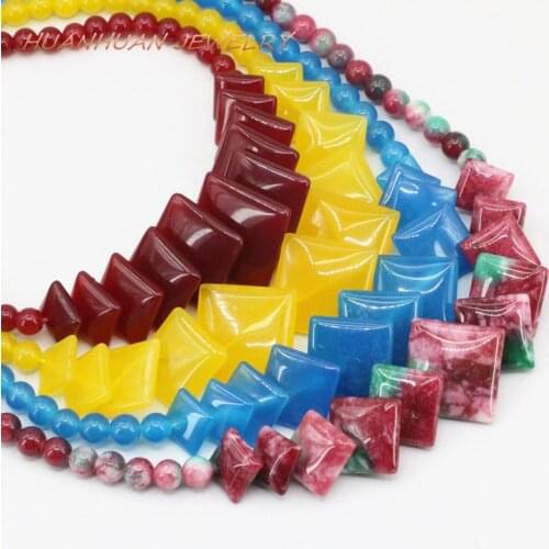 Natural Stone Jades Beads Chain Necklace For Women 6mm Round Chalcedony 10-20mm Drop Pendants Diy Elegant Jewelry 18inch B3392