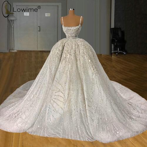 Luxurious Full Beading Wedding Dresses 2020 Spaghetti Straps Puffy Ball Gown Chapel Train Bridal Gowns Vestido De Novias