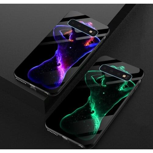 Luxury Luminous Glass Case For Samsung Galaxy S8 S9 S10 Plus Body painting TPU Silicone Cover For Samsung S10E