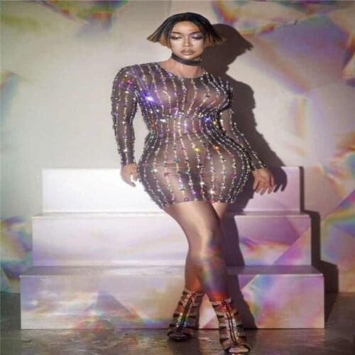 V80 Sexy singer rhinestones evening dress full diamonds short skirt stretched shinning outfit model bar wears dress clothe disco