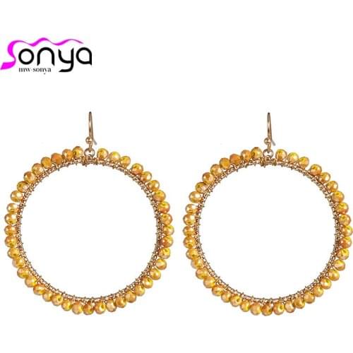 Bohemian Full Rice Bead Big Drop Earrings Simple Elegant Colorful Round Jewelry Large Version Hollow Ear Drop ET1394