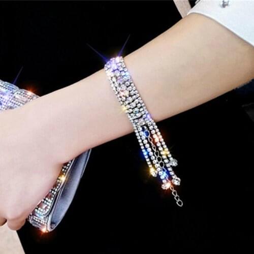 Rhinestone Bracelets Crystal Multi-Layer Tassel Bracelet for Women Bridal Crystal Statement Bracelets Wedding Jewellery Gifts