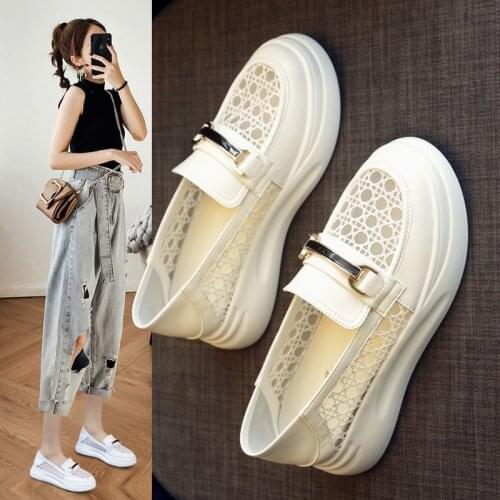 Heightened Womens Shoes In Summer 2021 New One-pedal Shoes Womens Casual White Shoes Joker Platform Shoes