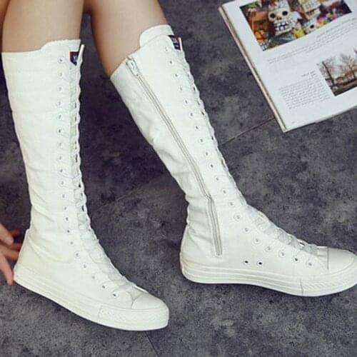 New Autumn Long Tube Side Zipper Womens Shoes High Tube Womens Canvas Shoes Dance Shoes Tenis Feminino Zapatos De Mujer