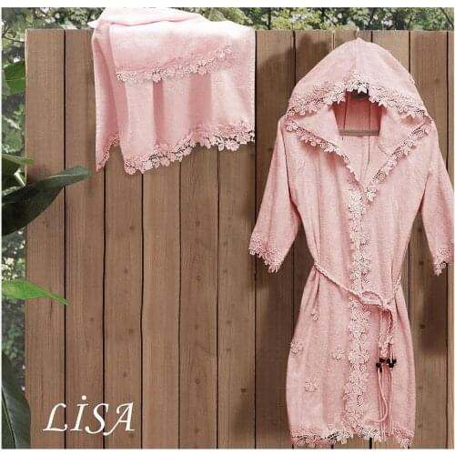 Bamboo Ruched Lisa Hooded Lady Robe Set Powder