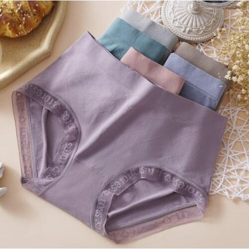 Women Sexy Underwear Plus Size Female Solid Color Panties Sexy Lace Underpants Mid Waist Traceless Briefs Seamless Waist Panties