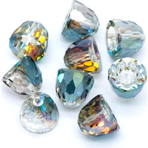 10pcs Faceted Crystal Glass Bell Beads 10x11mm For DIY Jewelry Making Accessories, Green& Pink (TS-103-6)