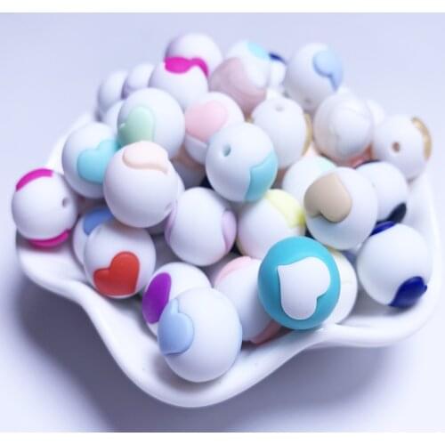 20pcs Silicone 15mm Loose Beads Safe Teething Round Baby Teething Beads DIY Chewable Colorful Teething heart beads jewelry