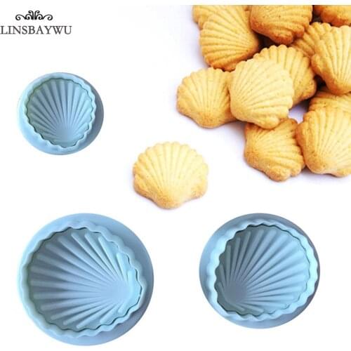 3pcs/set Shell Fondant Cake Decorating Tools Cookies Cutters Set Plunger Cake Mold Cookies Tools Bakeware Kitchen Accessories