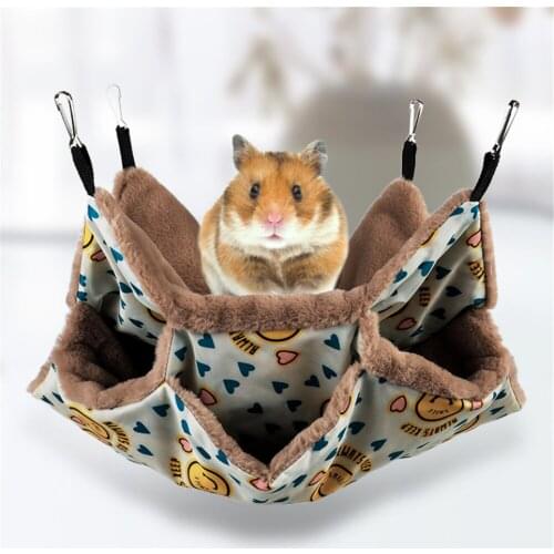 3-Layers Hamster Hammock Soft Plush Pet Hammock Warm Chinchilla Hanging Bed Winter Squirrel Sleeping Bag Large Pets Cotton Nests