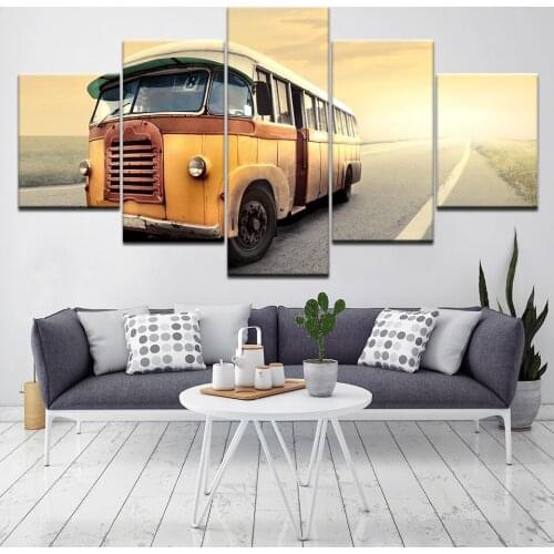 A Classical bus traveling on highway 5 Piece Wallpapers Art Canvas Print modern Poster Modular art painting for Home Decor