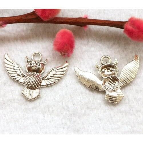 Free Shipping 5pcs size 24*30mm silver Love birds flying owl Jewelry charms diy Pendant