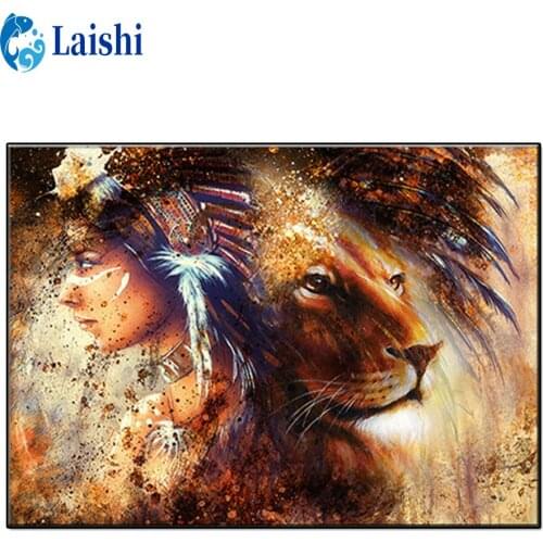 Abstract indians and lions Diamond Painting Full drill Mosaic Round Diamond Embroidery Cross Stitch Diamond Art Rhinestones
