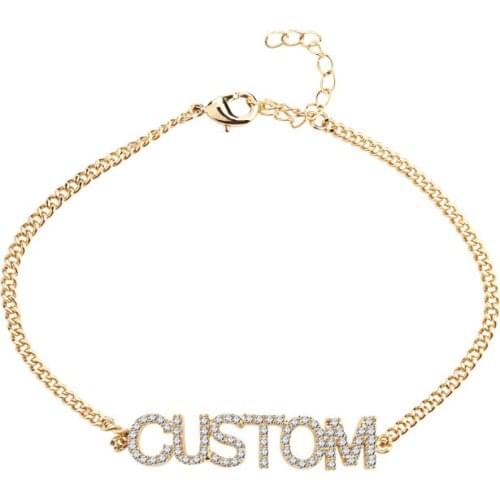 3UMeter crysta Baby 26 Letter Bracelet Custom Name Bracelet Personalized Bracelet CZ Gold Pendent Anklet for Gift
